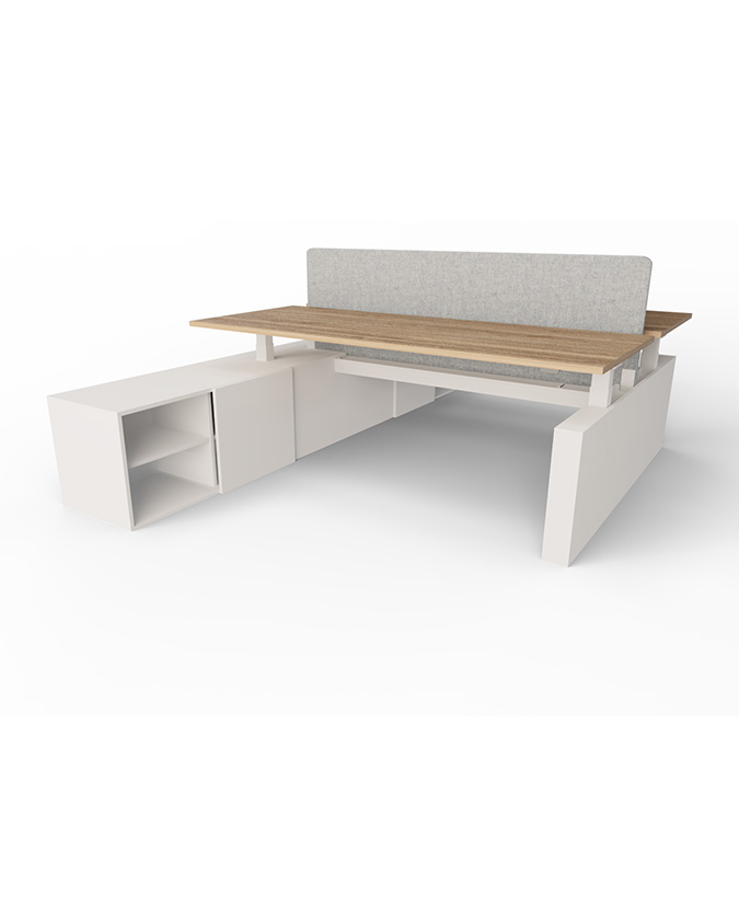 Flex zit/sta duodesk met aanbouwkast (elektrisch verstelbaar)